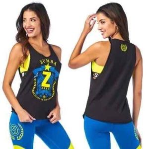 Zumba Ready To Dominate Tank Top Activewear Athleisure Black & Neon Size M